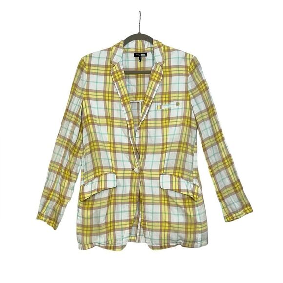 Rag and Bone Margot  Yellow White Plaid Lightweight Blazer | Size 4 - Picture 3 of 9